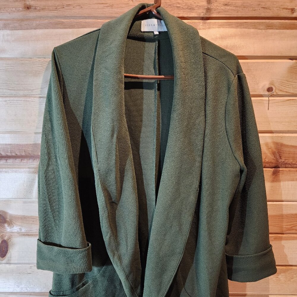 French Mauve Open Front Cardigan • Olive Green Knit • Women’s XL